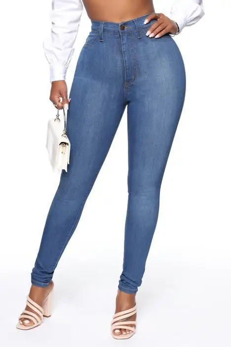 Ladies Slim Fit High Stretch Blue Jeans Pencil Pants — feature 18