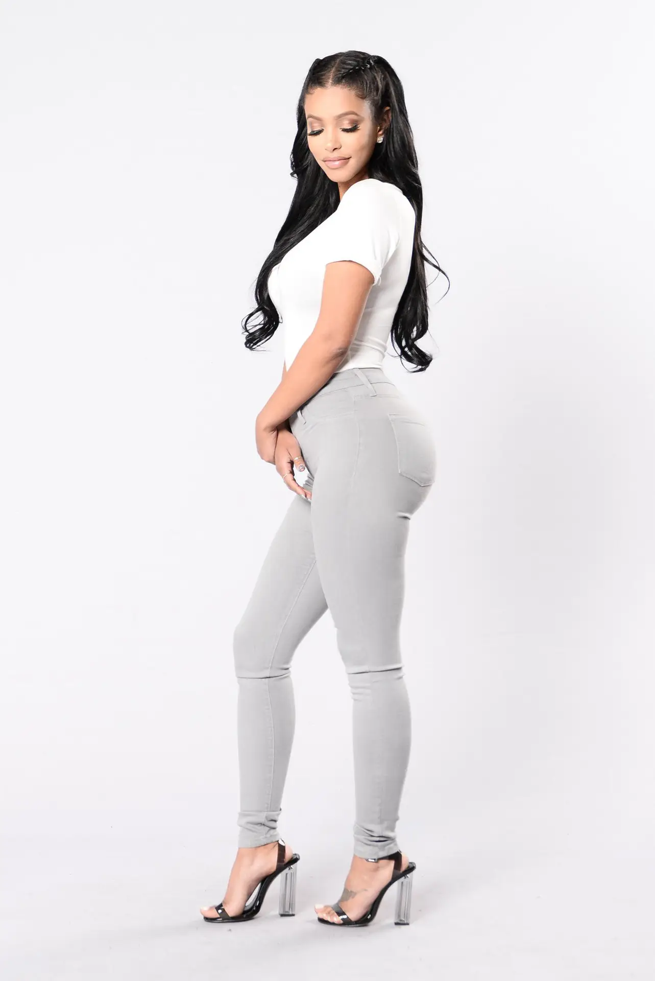 Ladies Slim Fit High Stretch Blue Jeans Pencil Pants — feature 24