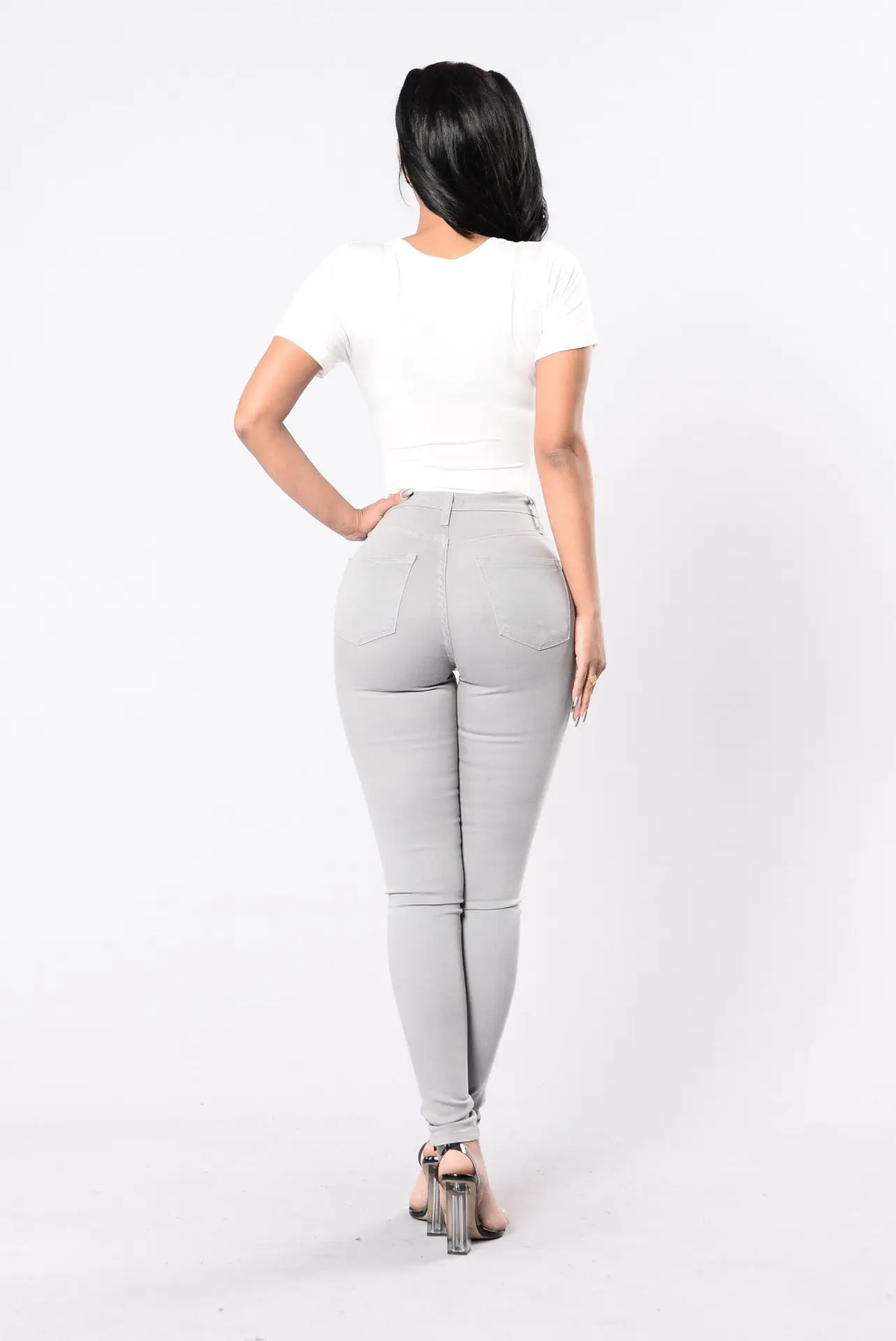 Ladies Slim Fit High Stretch Blue Jeans Pencil Pants — feature 26