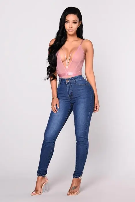 Ladies Slim Fit High Stretch Blue Jeans Pencil Pants — feature 9