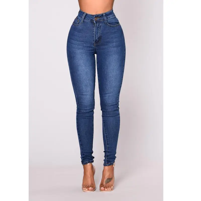 Ladies Slim Fit High Stretch Blue Jeans Pencil Pants - Image 2