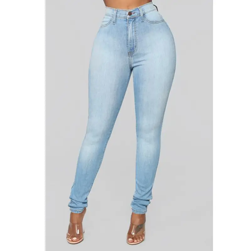 Ladies Slim Fit High Stretch Blue Jeans Pencil Pants - Image 3
