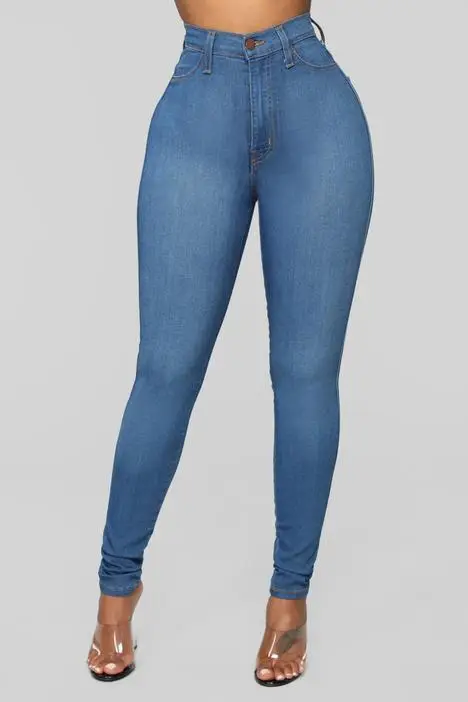 Ladies Slim Fit High Stretch Blue Jeans Pencil Pants - Image 4