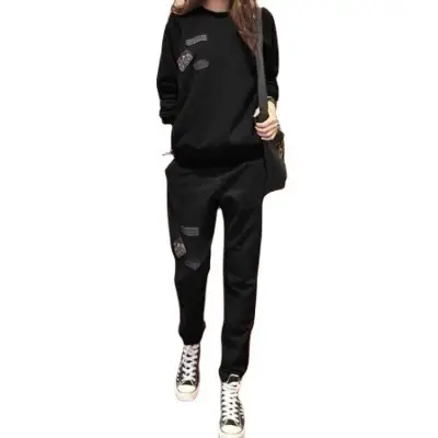 Women 2021 Fleece Lined Grey Sweater Trousers Set - Image 7