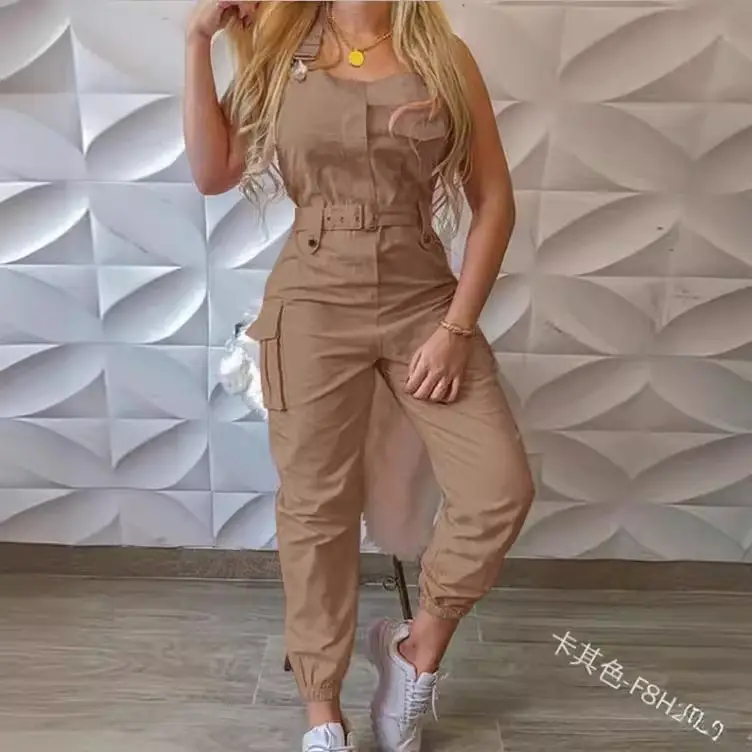 Gray Flap Pocket Workwear Pants Set for Women - Image 14