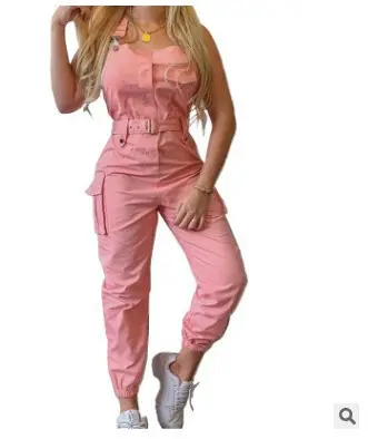 Gray Flap Pocket Workwear Pants Set for Women - Image 8