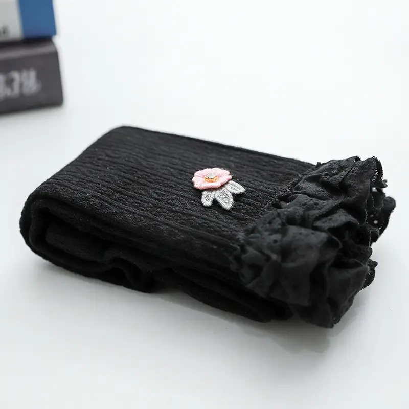 Black Velvet Flower Lace Baby Pants for Girls - Image 4