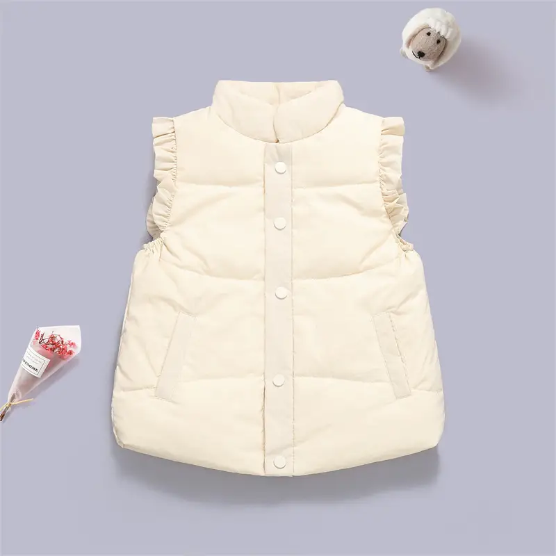 Girls' Cream Lace Down Vest for Kids Autumn Winter - Image 5