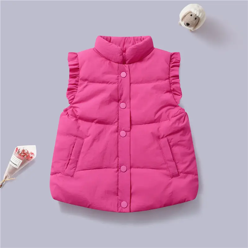 Girls' Cream Lace Down Vest for Kids Autumn Winter - Image 3