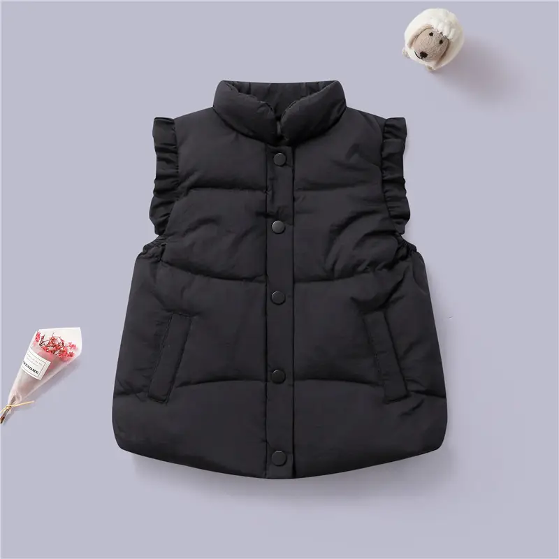 Girls' Cream Lace Down Vest for Kids Autumn Winter - Image 2