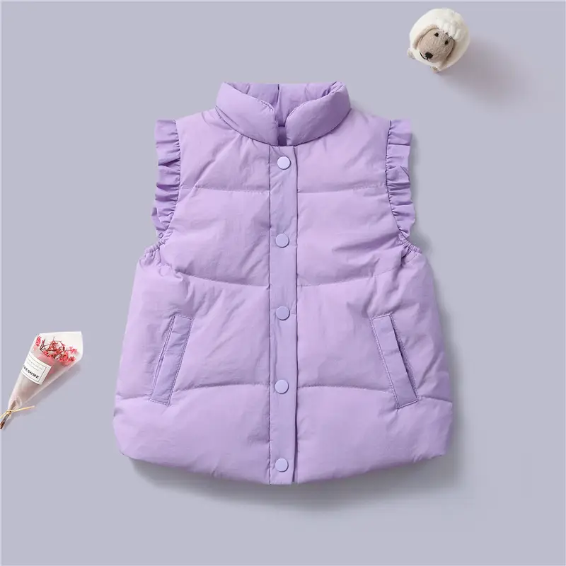 Girls' Cream Lace Down Vest for Kids Autumn Winter - Image 4