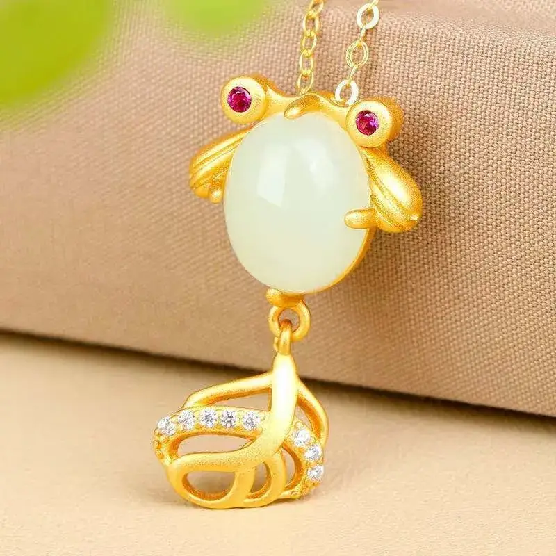 Natural Hetian Jade Goldfish Pendant Necklace - Image 4