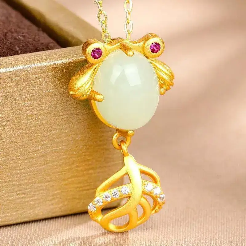 Natural Hetian Jade Goldfish Pendant Necklace - Image 5