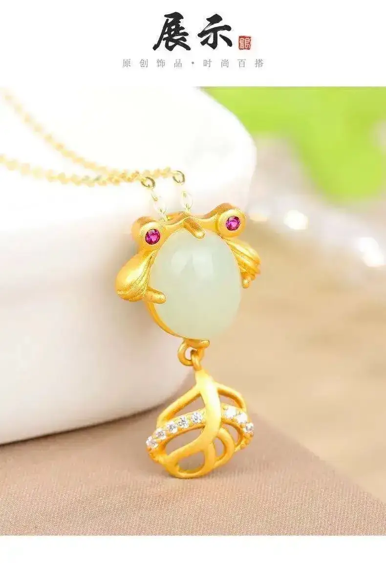 Natural Hetian Jade Goldfish Pendant Necklace — feature 5