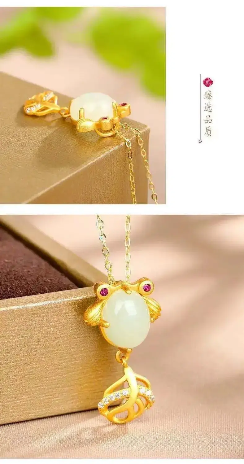 Natural Hetian Jade Goldfish Pendant Necklace — feature 7