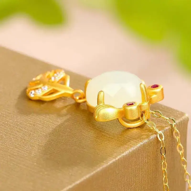 Natural Hetian Jade Goldfish Pendant Necklace - Image 2