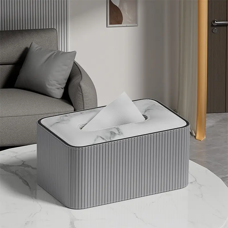 Modern Gray Marble Top Tissue Box for Living Room - Image 3