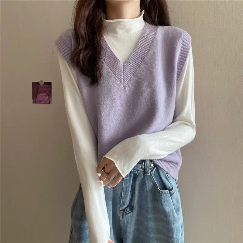 Women Knitted V-Neck Sleeveless Vest Spring Autumn — feature 19