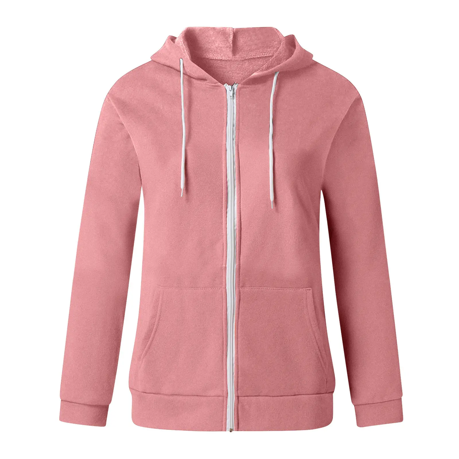 Blue Zipper Hooded Pullover Women's Cardigan with Front Pocket