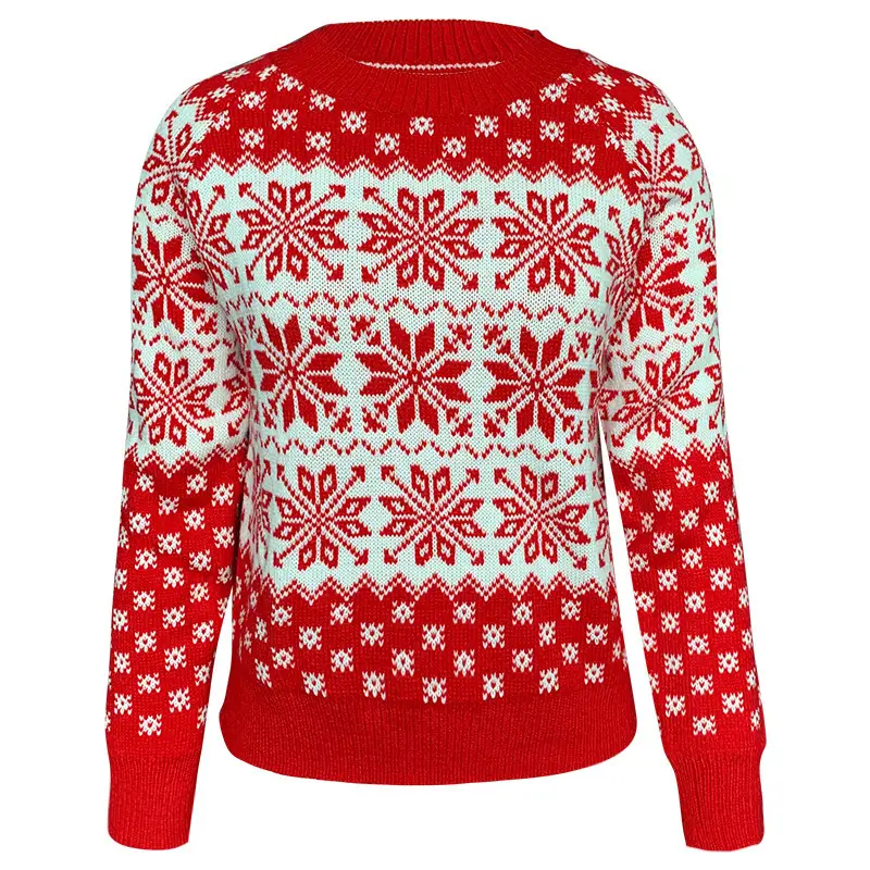 Women's Red Snowflake Knitted Wool Sweater
