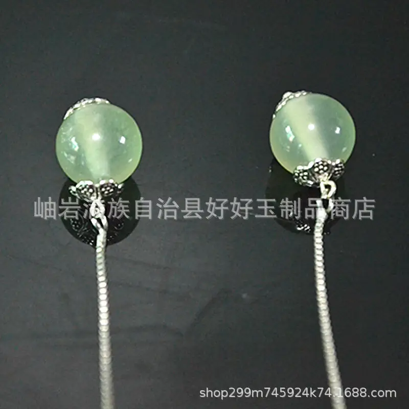Jade Round Beads Earrings S925 Green 10mm - Image 5