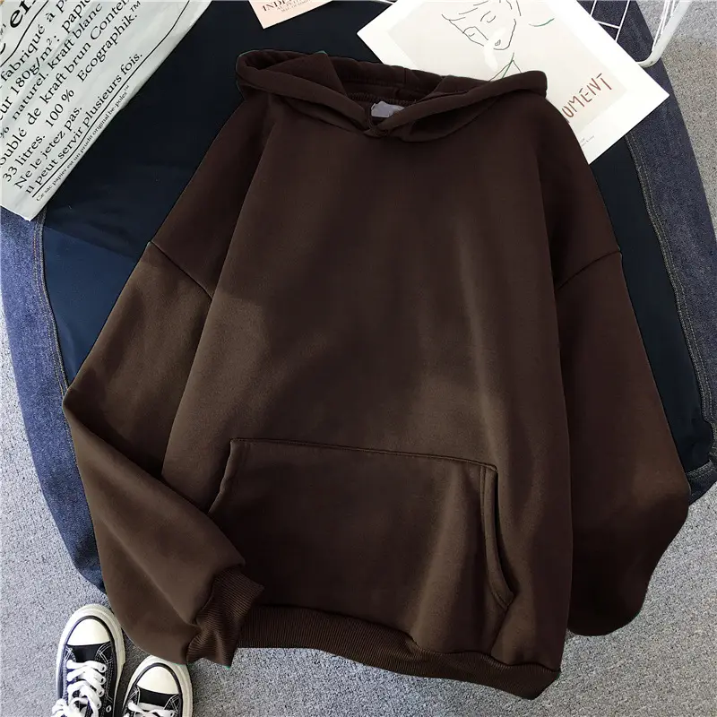 Brown Hooded Sweatshirt for Women Winter Casual Wear - Image 43