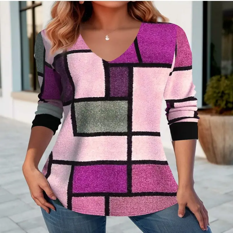 2024 Women Digital Print V-Neck Pullover Short Sleeve Loose Fit - Image 13