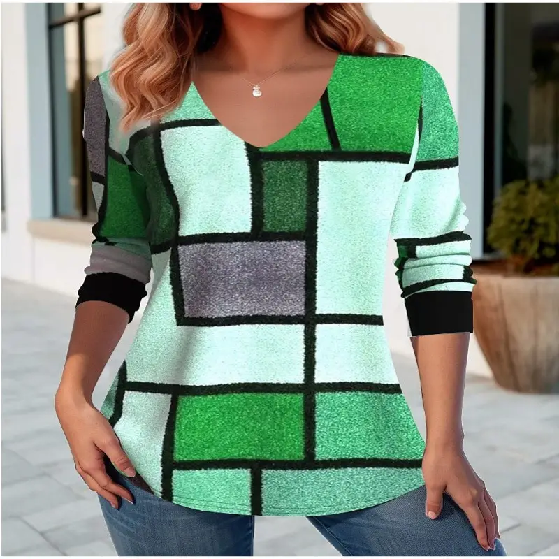 2024 Women Digital Print V-Neck Pullover Short Sleeve Loose Fit - Image 14