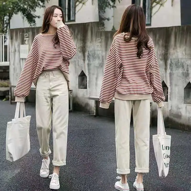 Women Striped Top Wide Leg Pants Casual Outfit 2021 - Image 4