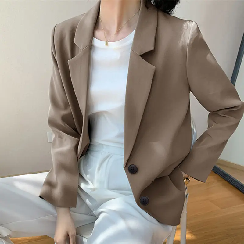 Khaki Small Suit Jacket Women's Trendy Ins Autumn New K-Style Student Loose Retro Chic Slim Casual Women - Image 7