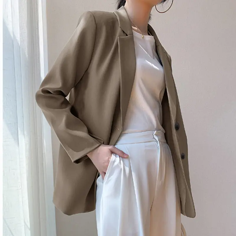 Khaki Small Suit Jacket Women's Trendy Ins Autumn New K-Style Student Loose Retro Chic Slim Casual Women - Image 8
