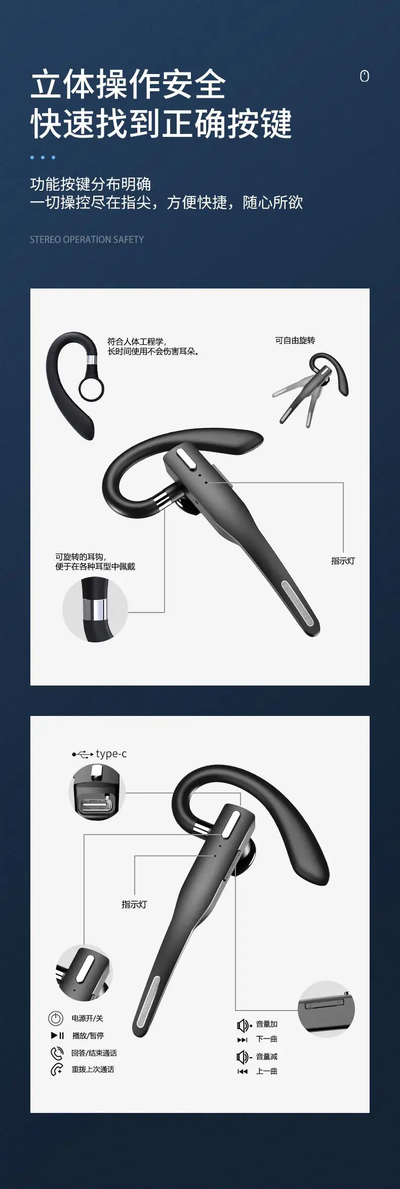 Wireless Hanging Earphones Bluetooth 5.3 Waterproof Sports Use — feature 28