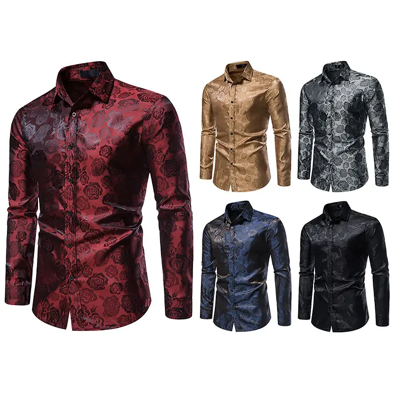 Men's Long Sleeve Rose Printed Shirt 2021 Winter