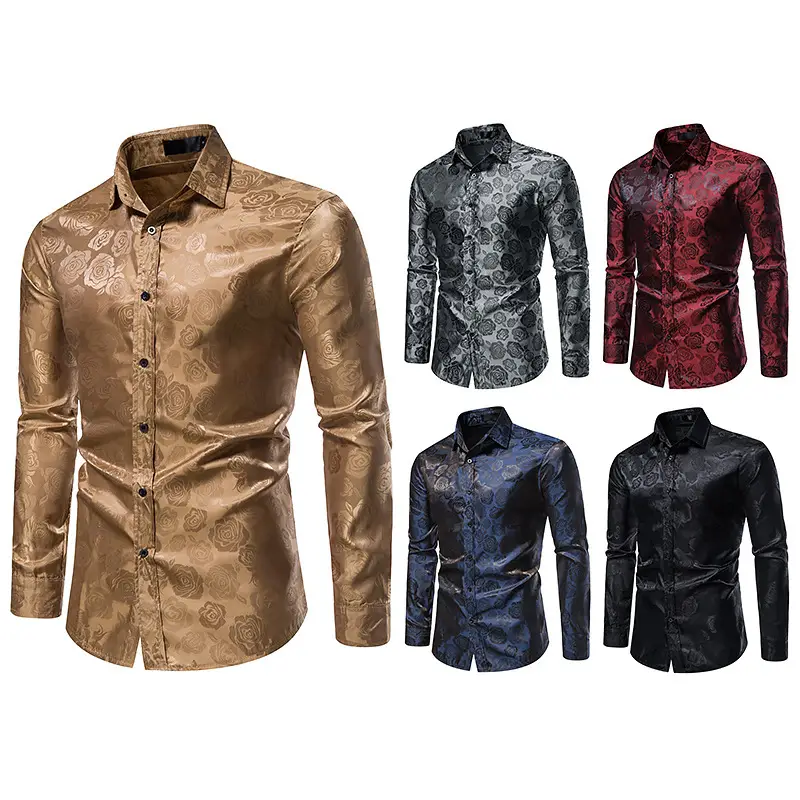Men's Long Sleeve Rose Printed Shirt 2021 Winter