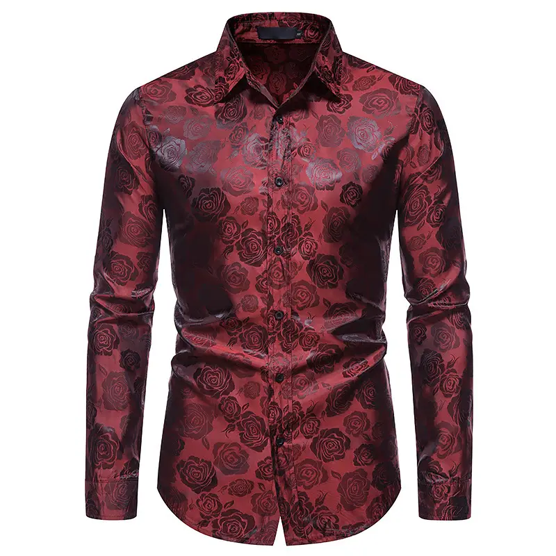 Men's Long Sleeve Rose Printed Shirt 2021 Winter — feature 10