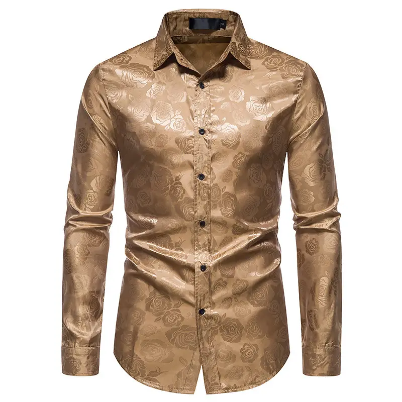 Men's Long Sleeve Rose Printed Shirt 2021 Winter — feature 19