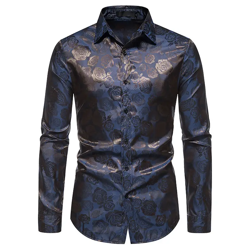 Men's Long Sleeve Rose Printed Shirt 2021 Winter — feature 28