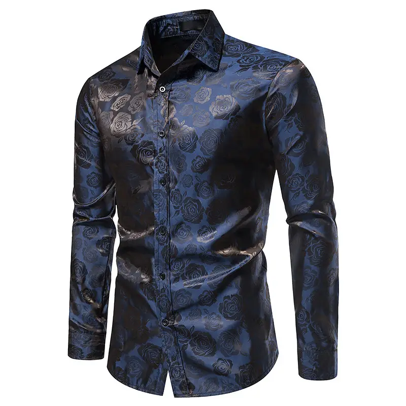 Men's Long Sleeve Rose Printed Shirt 2021 Winter — feature 29