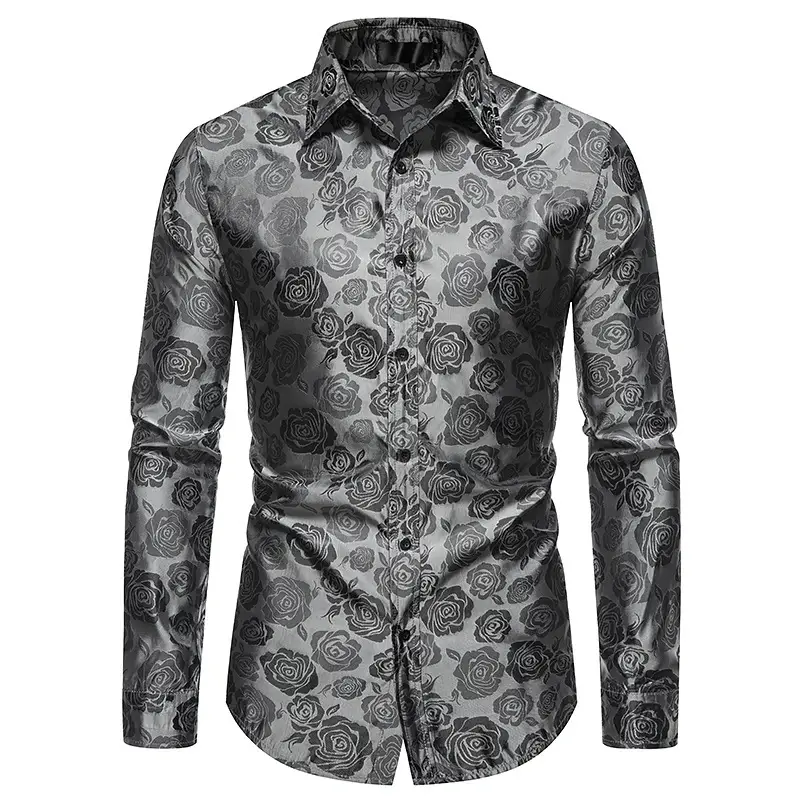 Men's Long Sleeve Rose Printed Shirt 2021 Winter — feature 36