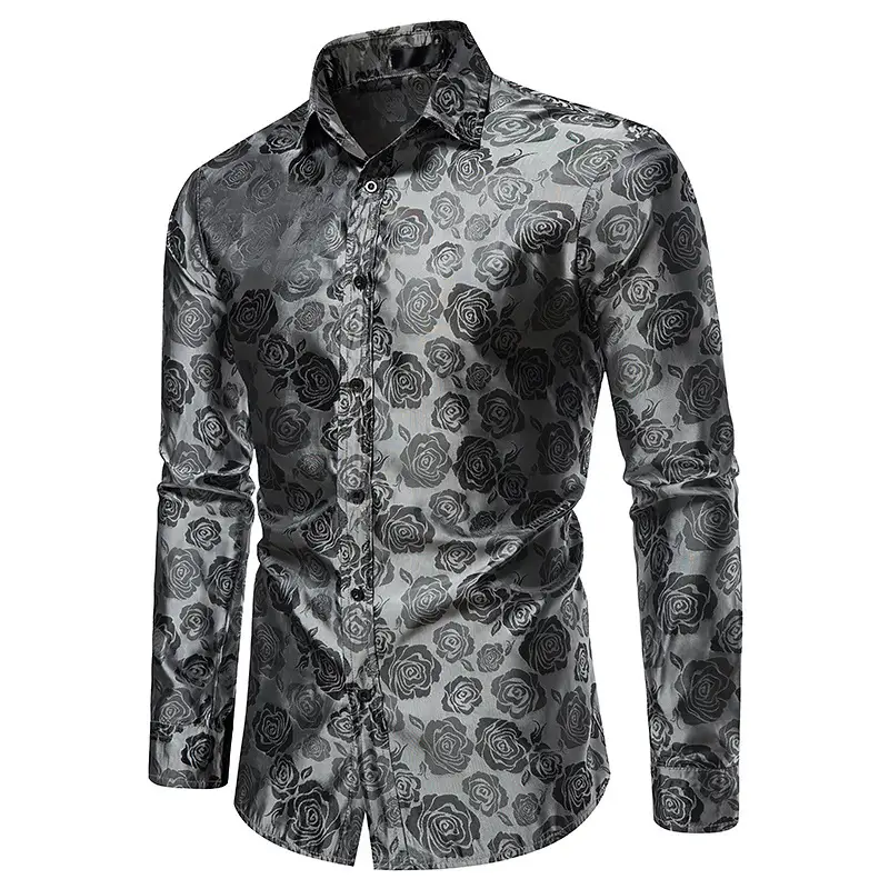 Men's Long Sleeve Rose Printed Shirt 2021 Winter — feature 37