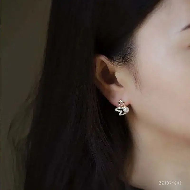 S925 Silver Pearl Swan Earrings for Women - Image 2