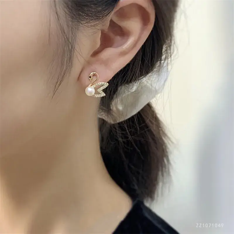 S925 Silver Pearl Swan Earrings for Women - Image 4