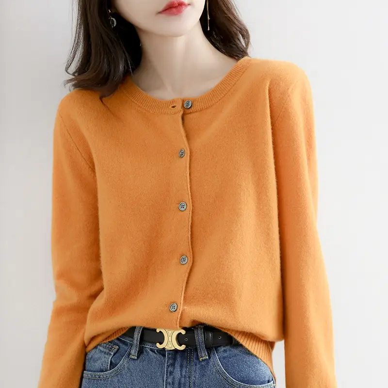 White Knitted Round Neck Cardigan for Women - Image 18