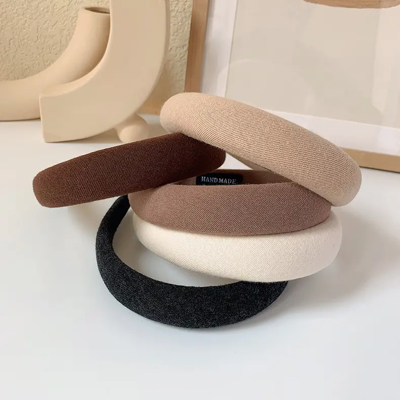 Women Korean Style Sponge Hair Hoop Khaki Solid