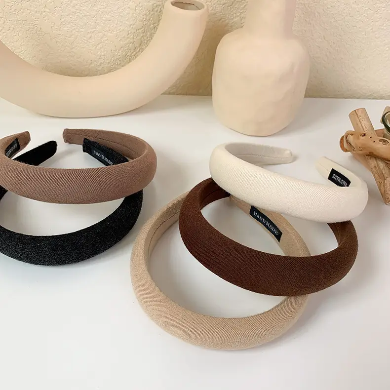 Women Korean Style Sponge Hair Hoop Khaki Solid