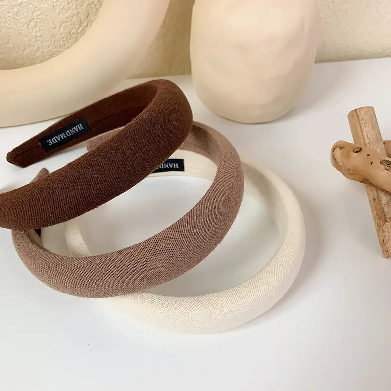 Women Korean Style Sponge Hair Hoop Khaki Solid