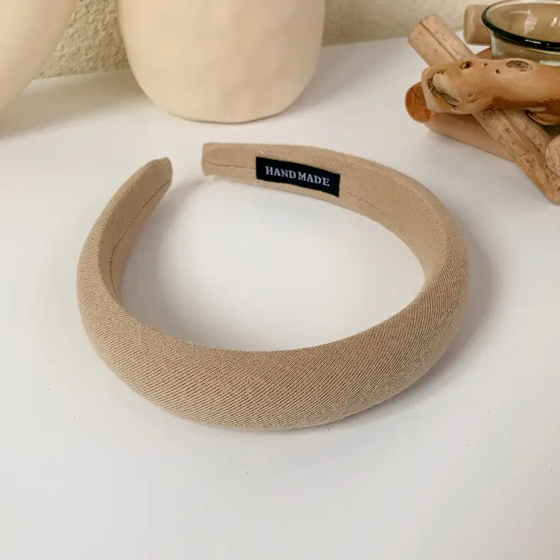 Women Korean Style Sponge Hair Hoop Khaki Solid