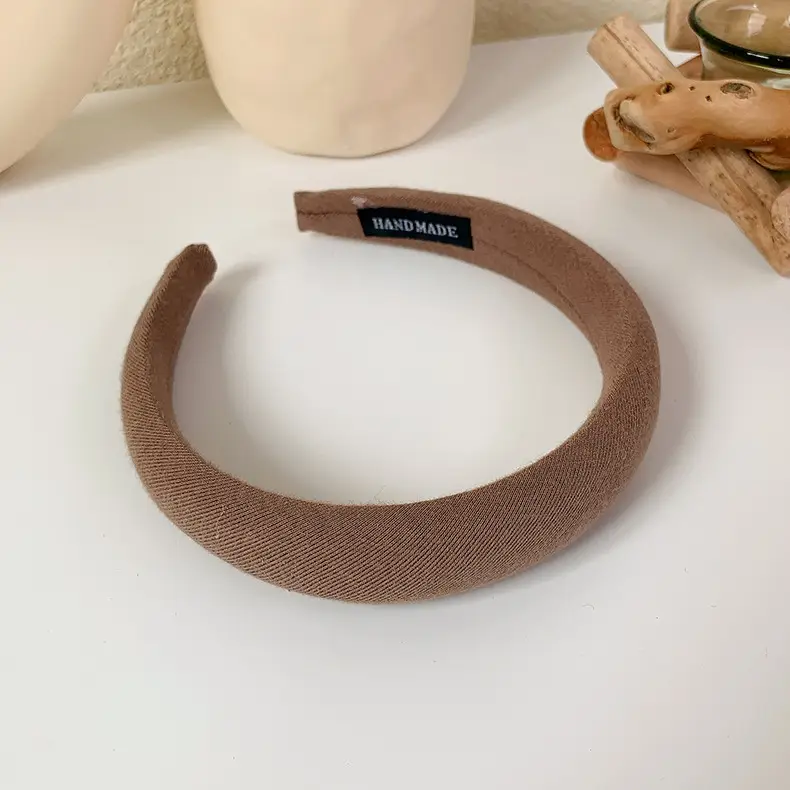 Women Korean Style Sponge Hair Hoop Khaki Solid