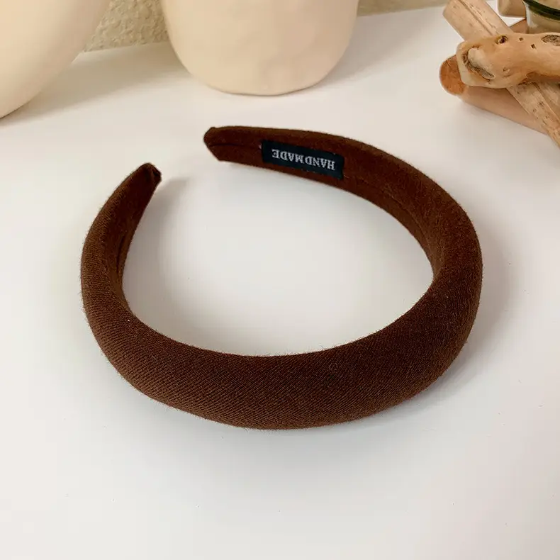 Women Korean Style Sponge Hair Hoop Khaki Solid