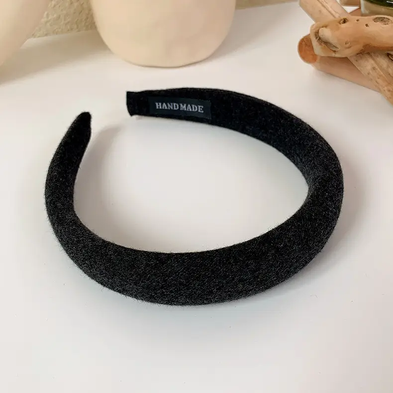 Women Korean Style Sponge Hair Hoop Khaki Solid